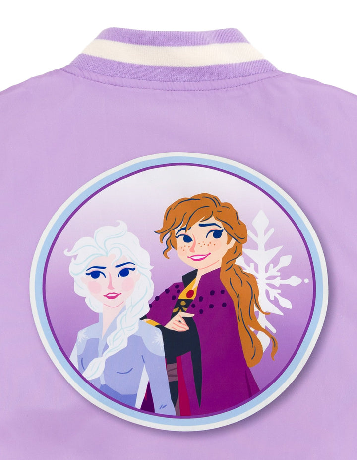 Frozen Girls' Varsity Bomber Jacket Lavender Anna Elsa
