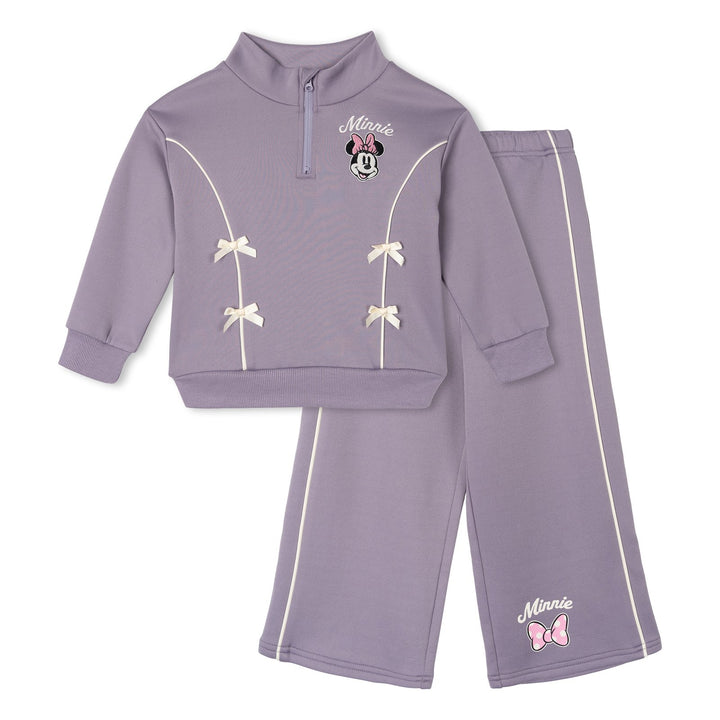 Minnie Mouse Girls' Quarter-Zip Sweatshirt and Wide-Leg Pants Set Dusk Purple