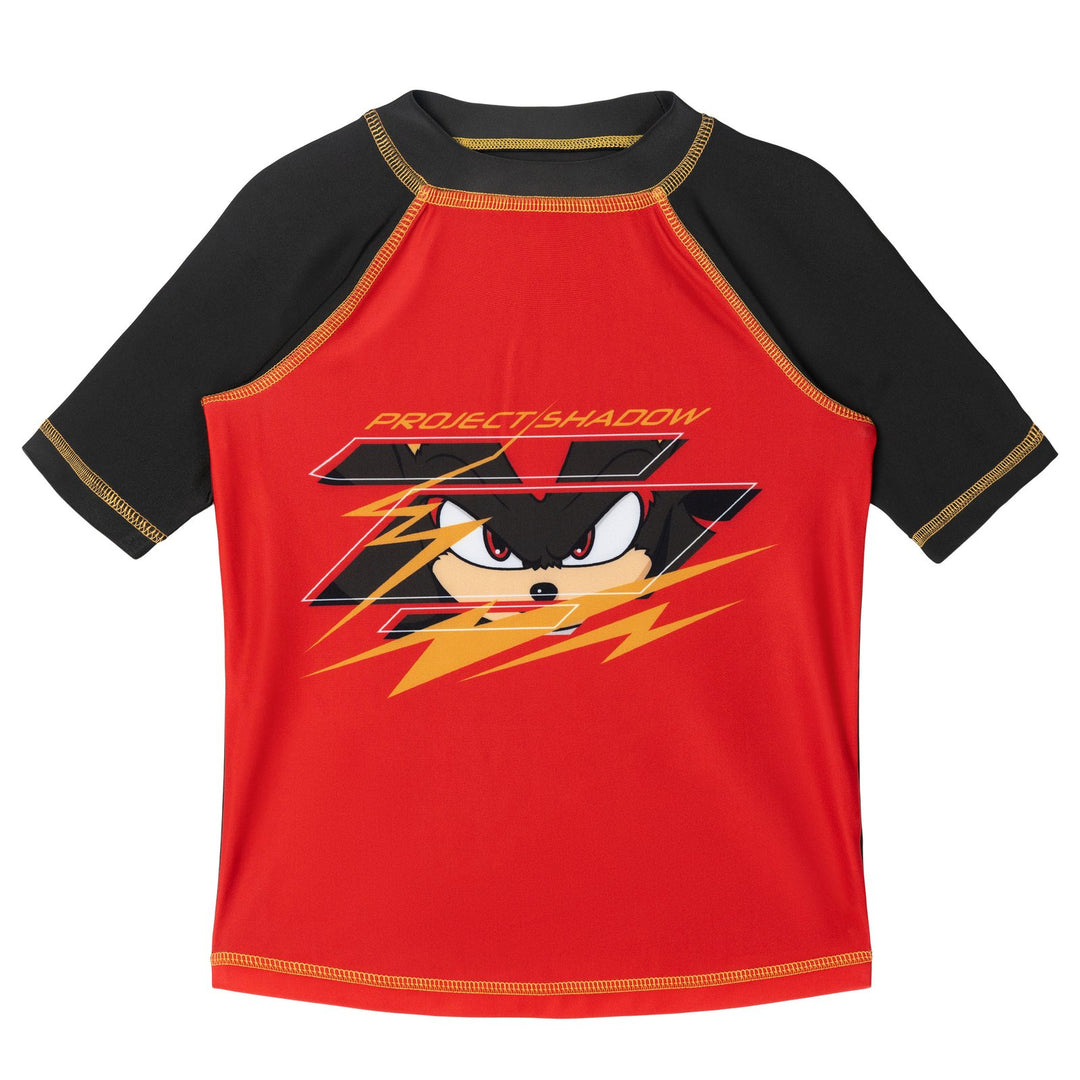 SEGA Sonic the Hedgehog Shadow 2-Piece Rash Guard and Swim Trunks Set Red Black