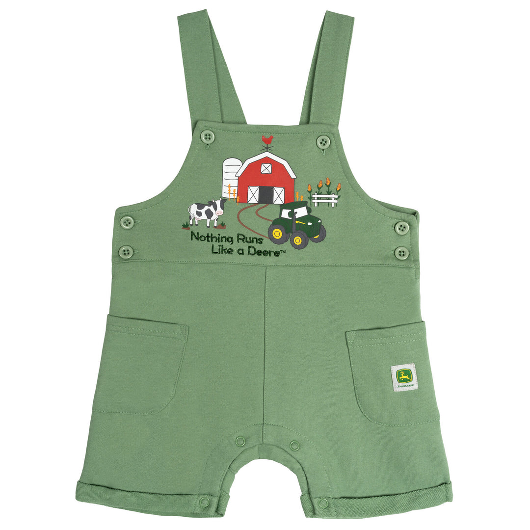 John Deere Boys' 2-Piece Shortall and T-Shirt Set Sage Green Cream
