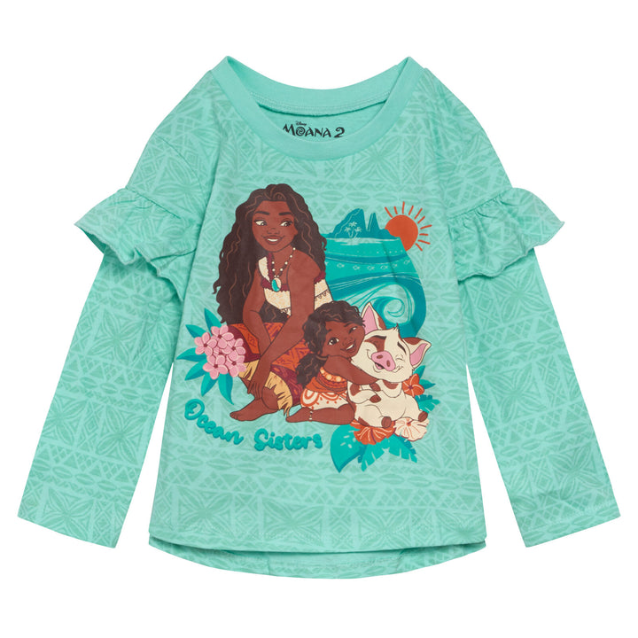 Disney Moana Girls' 2-Pack Long Sleeve T-Shirts Cream Green