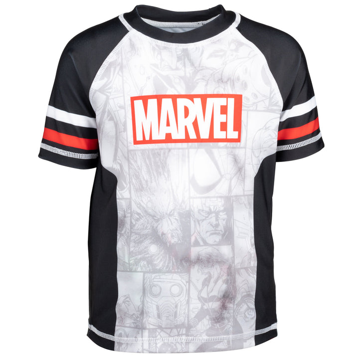 Marvel Avengers Captain America Swimwear 2-Piece Rash Guard and Trunks Set Grey