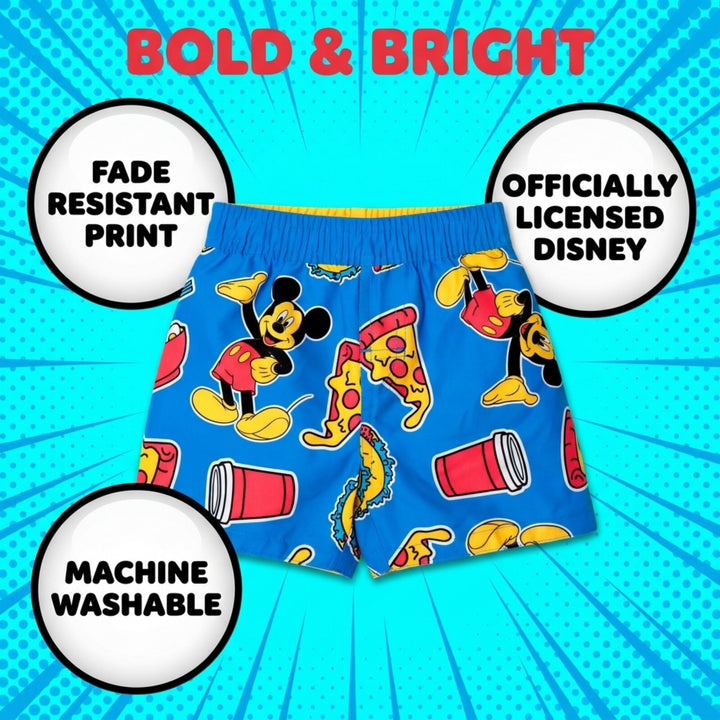 Disney Mickey Mouse Boys' Quick Dry Microfiber Swim Trunks Food Blue