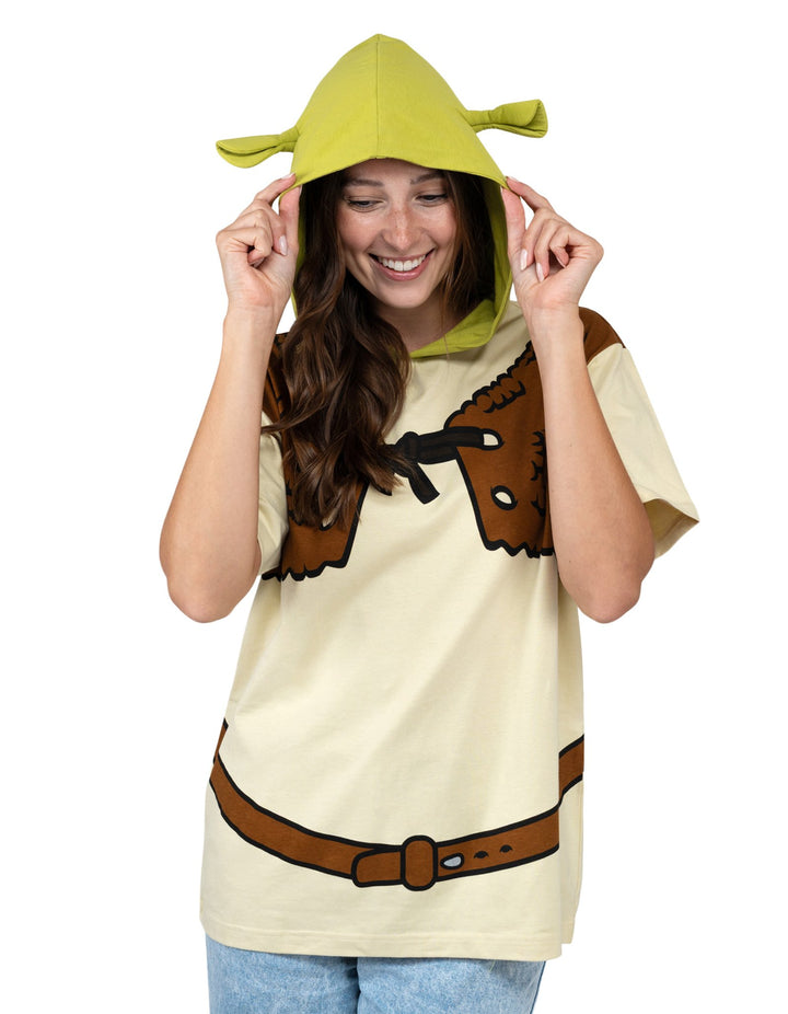 Shrek Adult Men or Women Cosplay Hooded T-Shirt Green Beige
