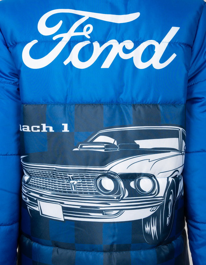 Ford Mustang Boys' Racing Hooded Puffer Jacket Royal Blue