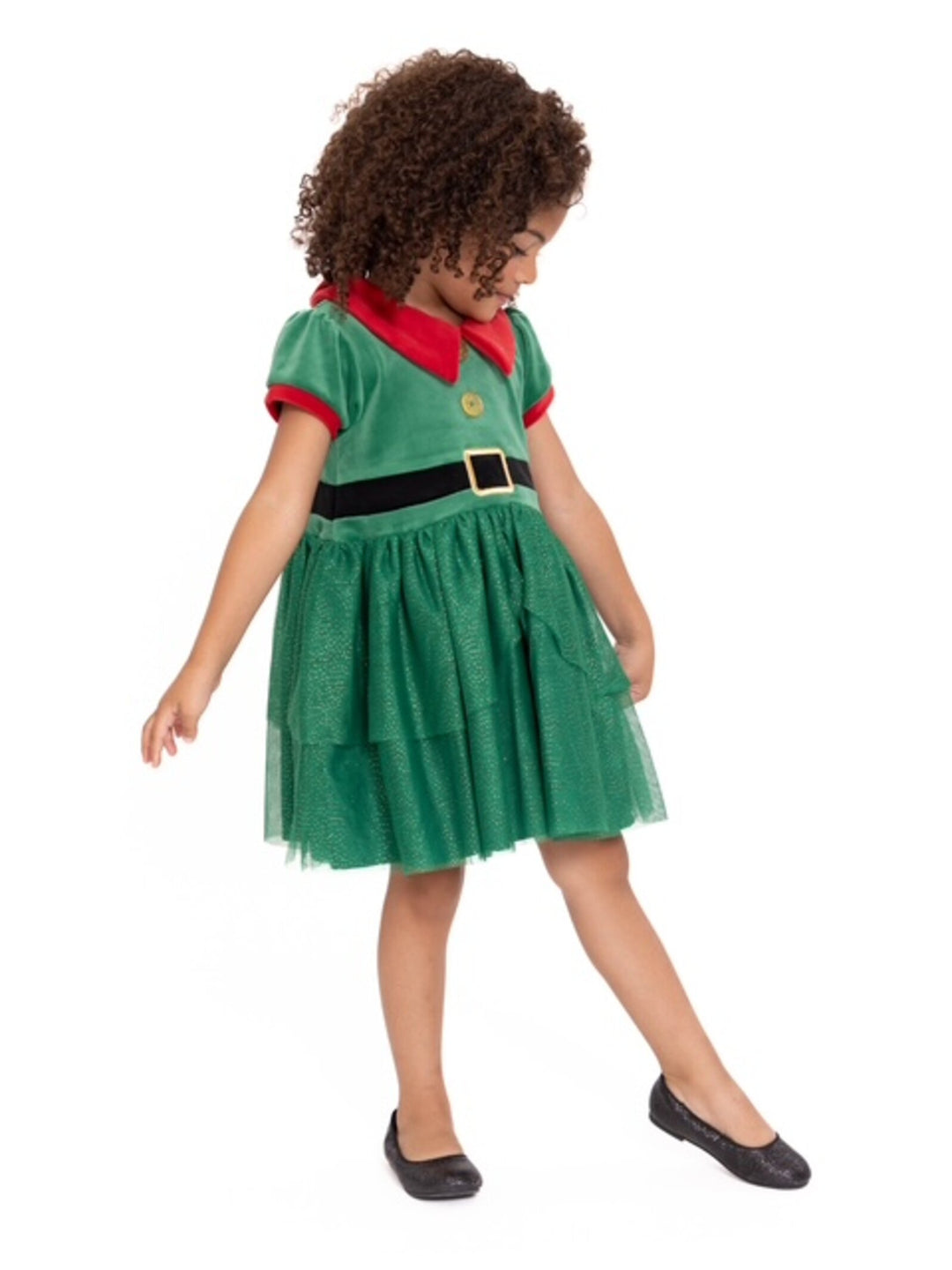 imagikids Girls' Holiday Short Sleeve Tulle Dress Green and Red