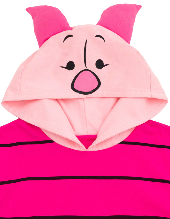 Disney Winnie the Pooh Piglet Men's Cosplay Short Sleeve Hooded T-Shirt Two Tone Pink