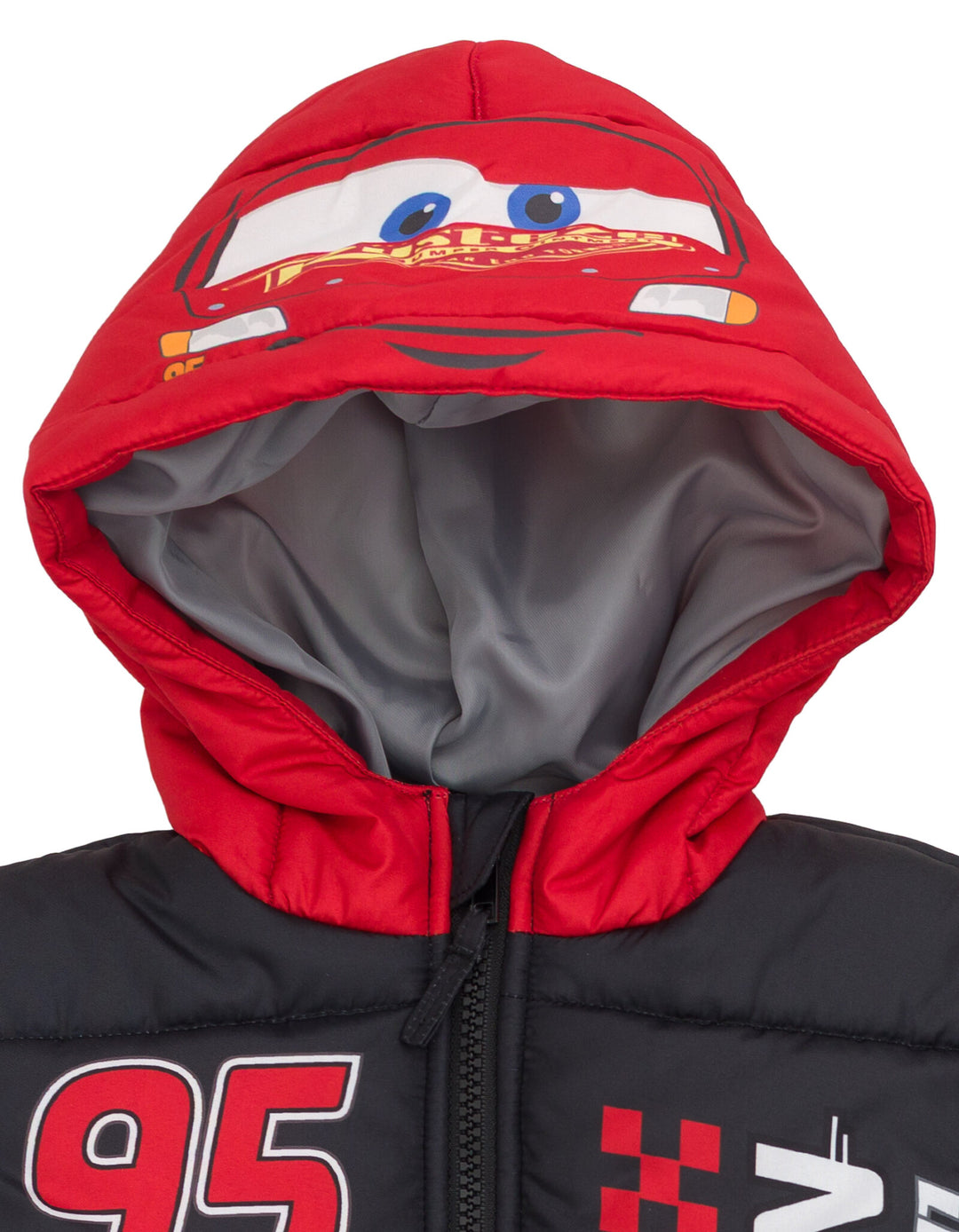 Cars Lightning McQueen Boys' Hooded Zip-Up Puffer Coat Black Red