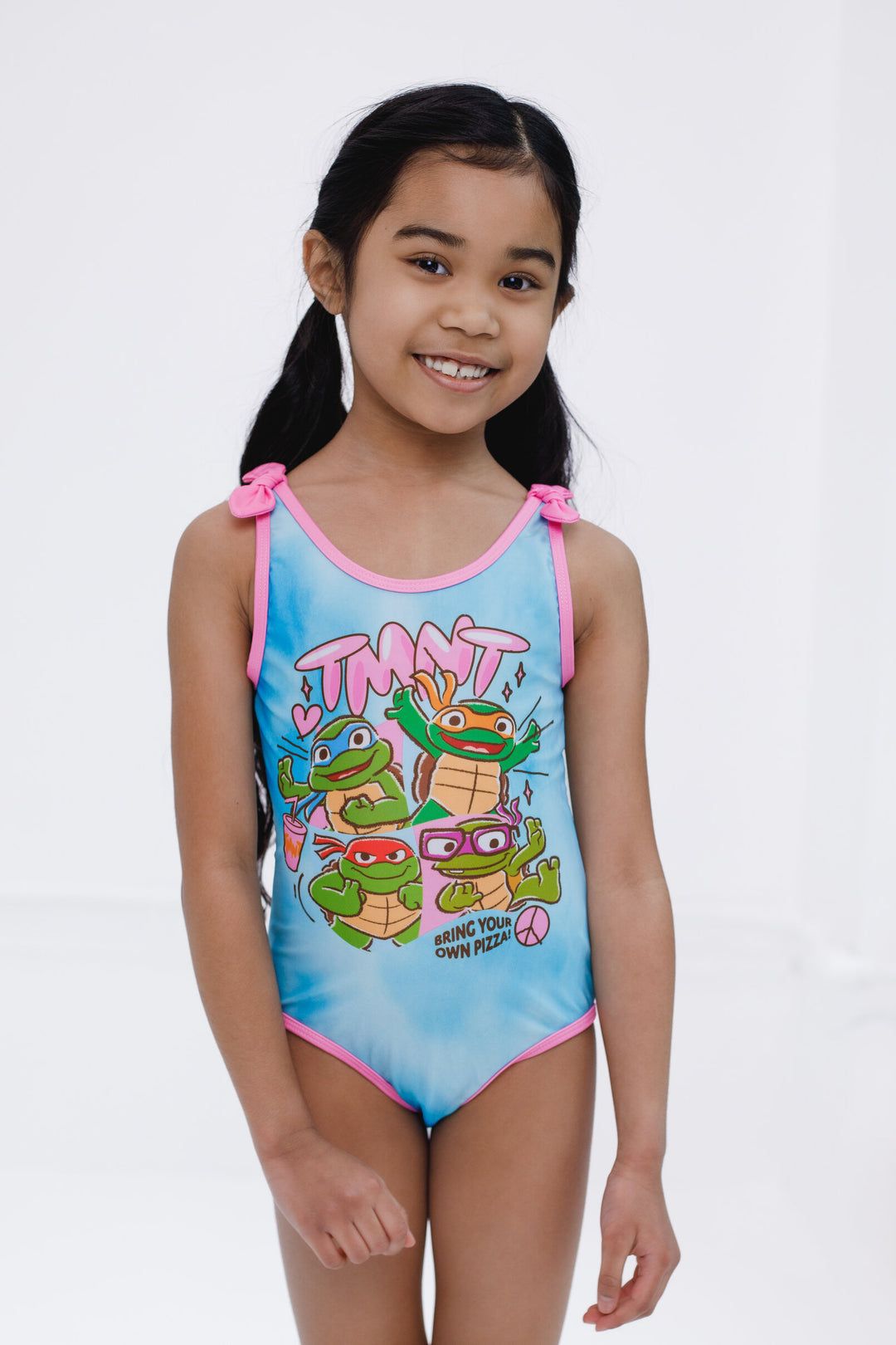 Teenage Mutant Ninja Turtles Girls' One Piece Bathing Suit Pink Blue Tie Dye