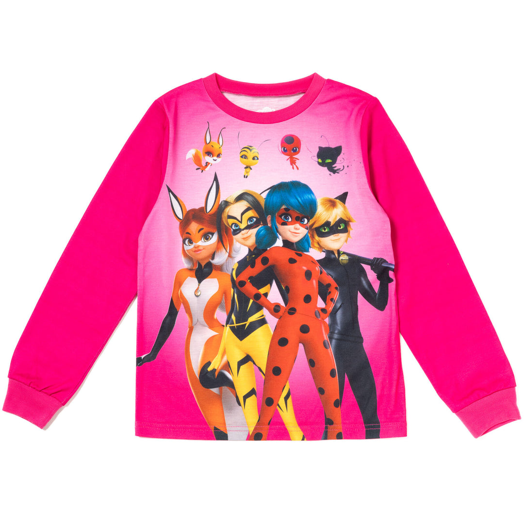 Miraculous Big Girls' 2-Piece Long Sleeve Pajama Set Pink Black
