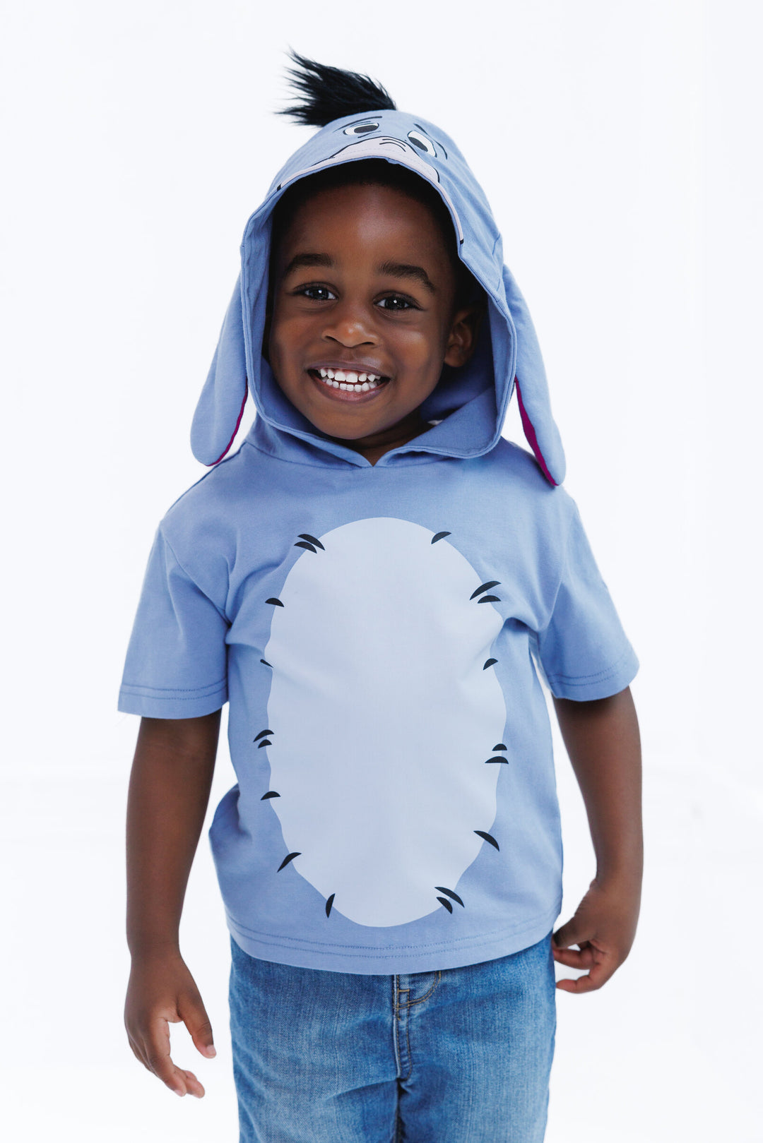 Disney Winnie the Pooh Eeyore Boys' Cosplay Short Sleeve Hooded T-Shirt Blue Grey