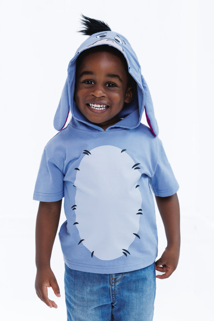Disney Winnie the Pooh Eeyore Boys' Cosplay Short Sleeve Hooded T-Shirt Blue Grey
