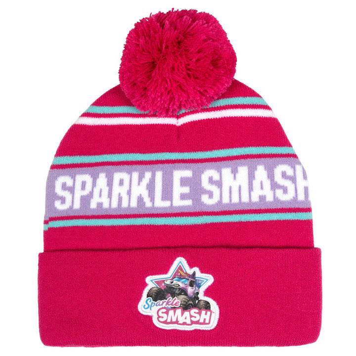 Monster Jam Sparkle Smash Women's Knit Beanie Hat Fuchsia