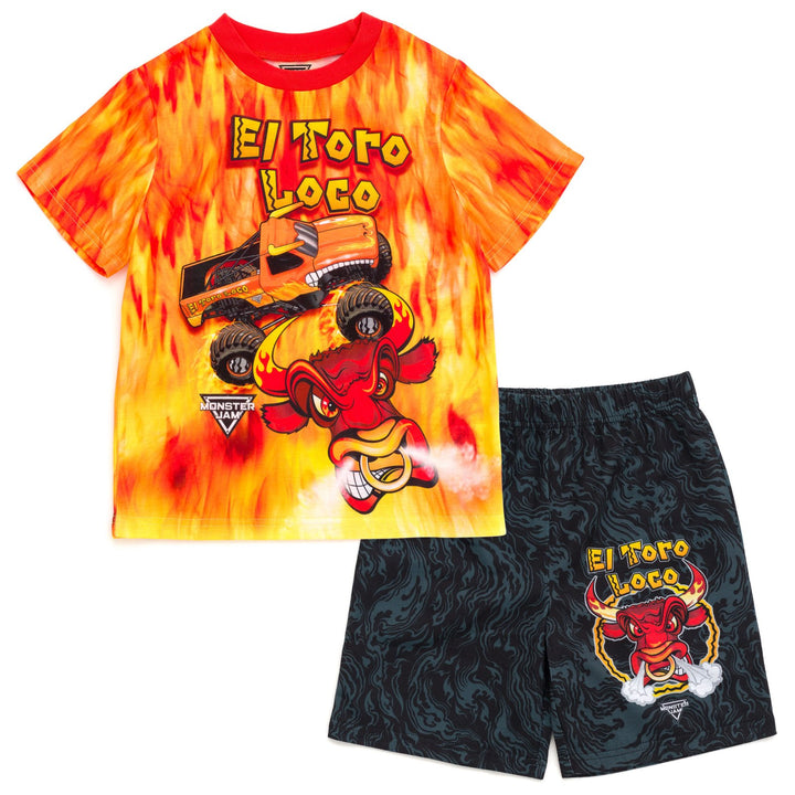 Monster Jam El Toro Loco Boys' 2-Piece Pajama Tee and Shorts Set Orange