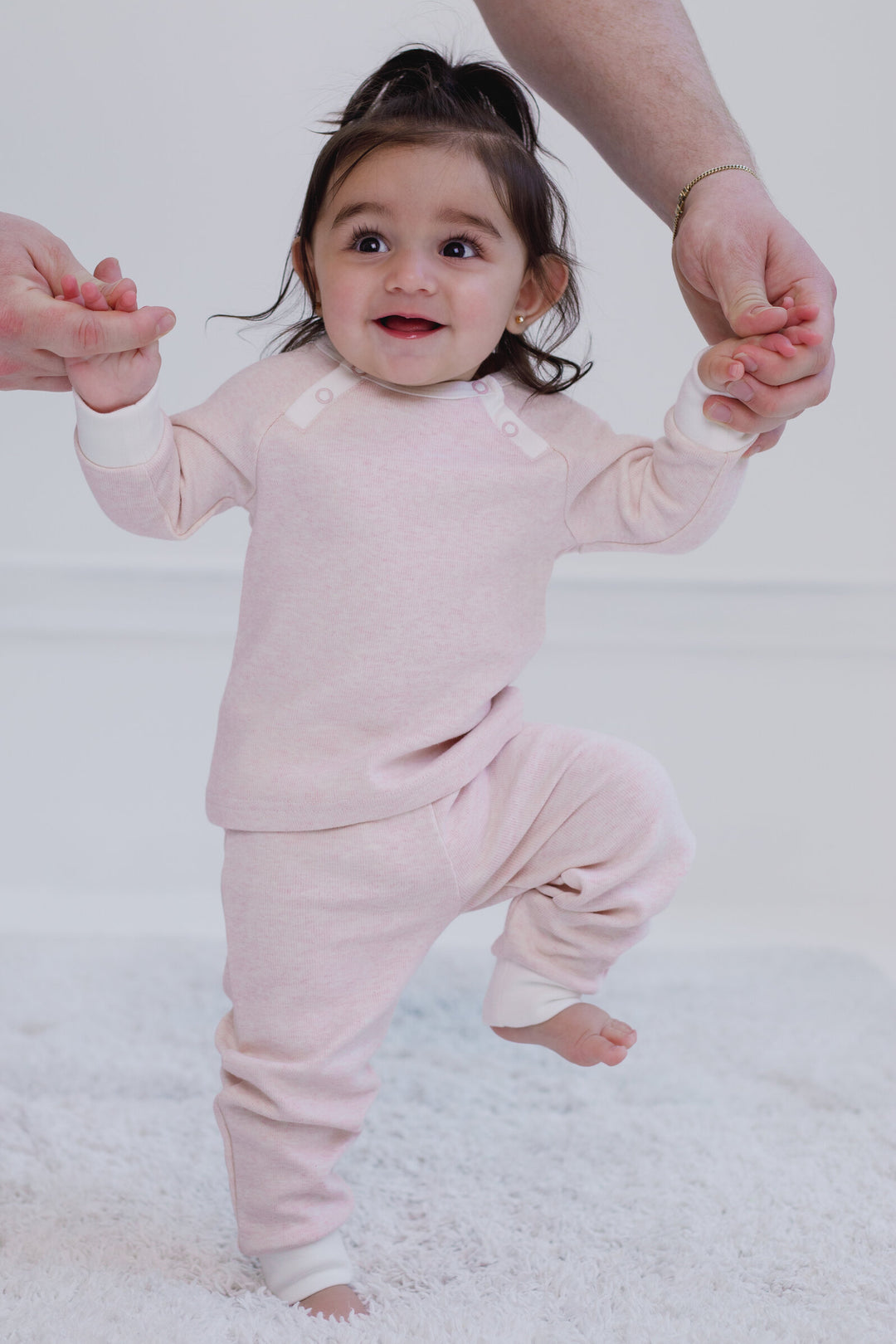 Cozeeme Girls' 2-Piece Tee and Pants Set Heather Pink White