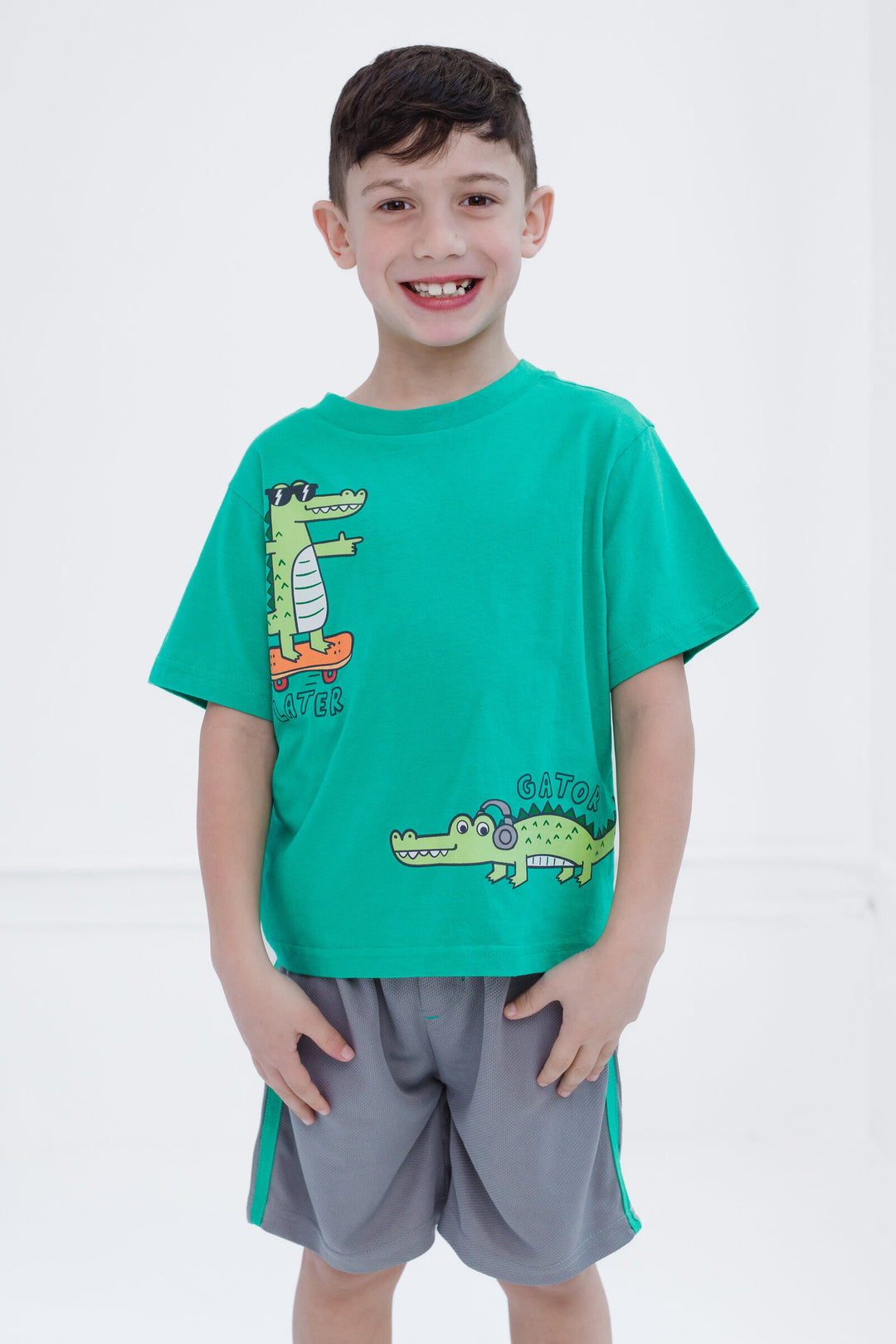 Funstuff Boys' Athletic 2-Piece T-Shirt and Shorts Set Later Gator Green Gray