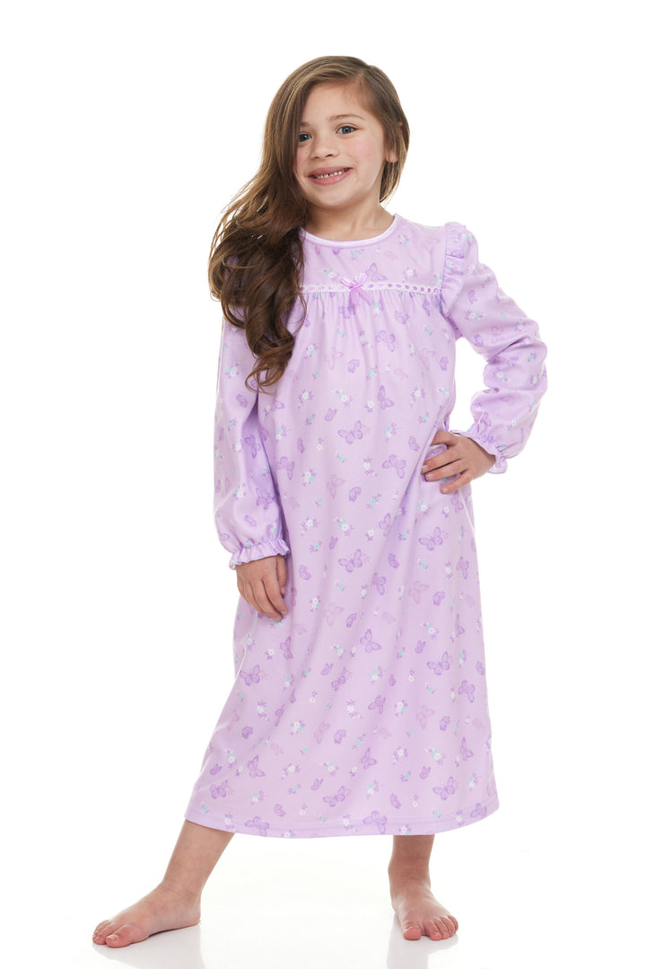 Dreamwave Girls' Long Sleeve Pajama Nightgown Lavender Butterfly