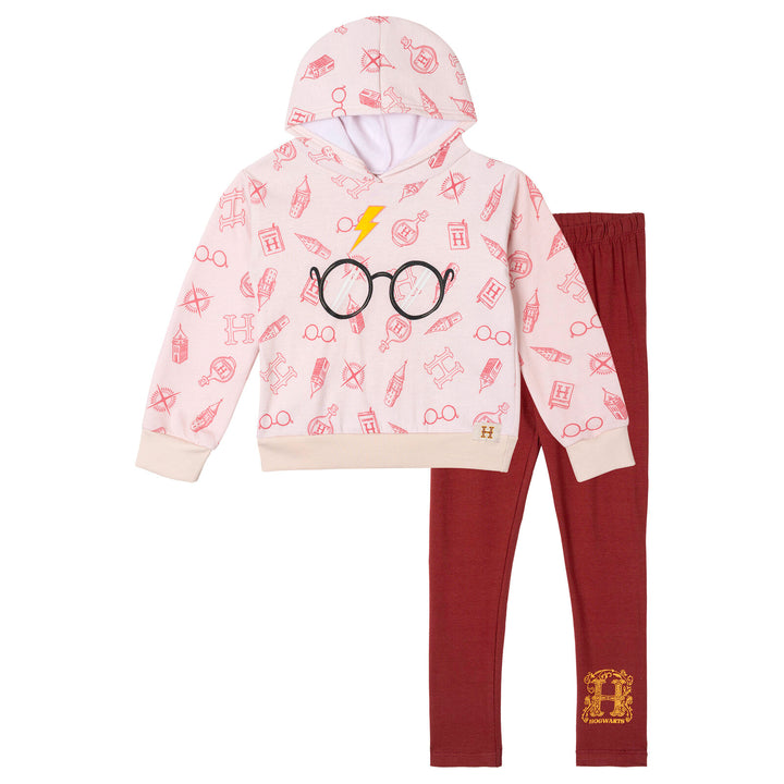 Harry Potter Girls' 2-Piece Fleece Hoodie and Leggings Set Peach Burgundy