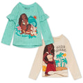 Disney Moana Girls' 2-Pack Long Sleeve T-Shirts Cream Green