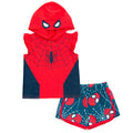 Marvel Spider-Man Cosplay 2-Piece Sleeveless Hoodie and Shorts Set Red Navy