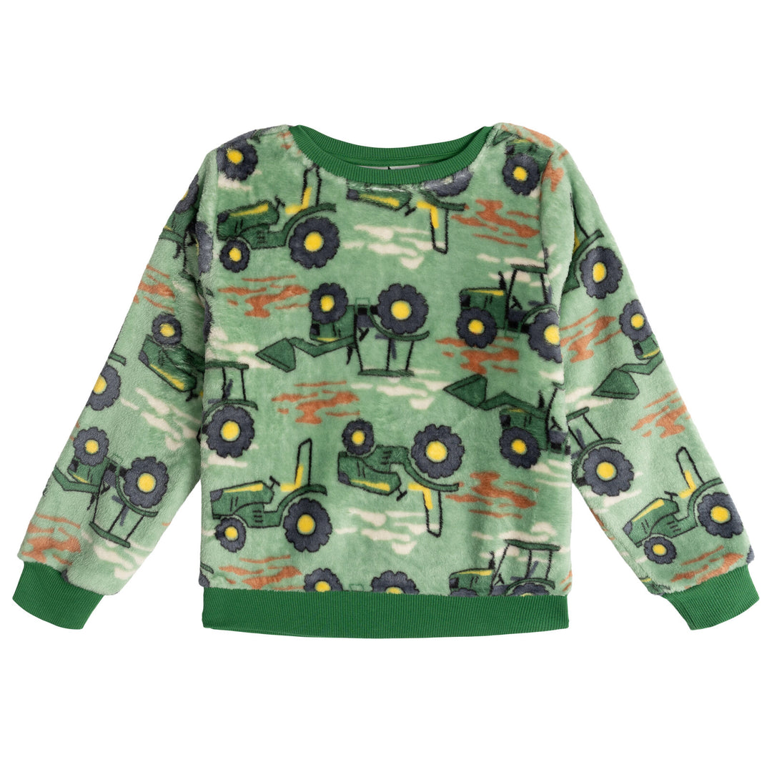 John Deere Boys' 2-Piece Fleece Sweatshirt and Pants Set Green Camo Tractors