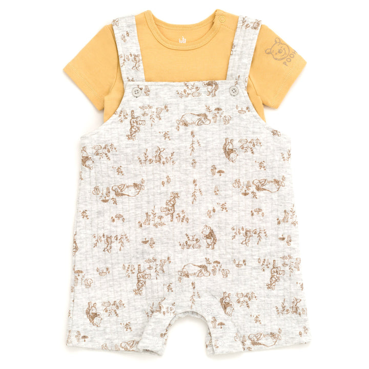 Disney Winnie the Pooh Baby 2-Piece Bodysuit and Shortall Set Yellow Grey