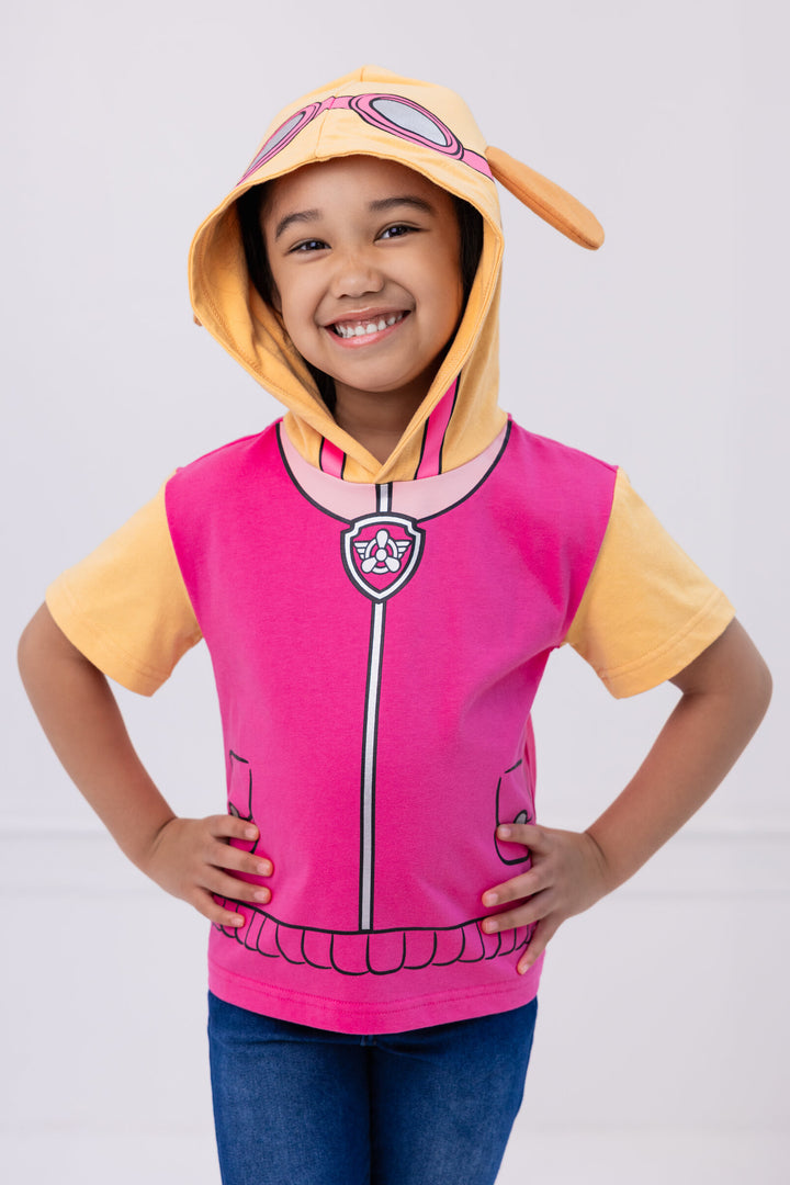 Paw Patrol Skye Girls' Cosplay Hooded T-Shirt Pink Tan