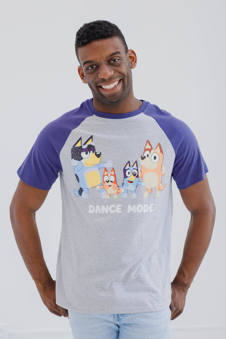 Bluey Men's Short Sleeve Raglan Graphic T-Shirt Heather Grey Navy