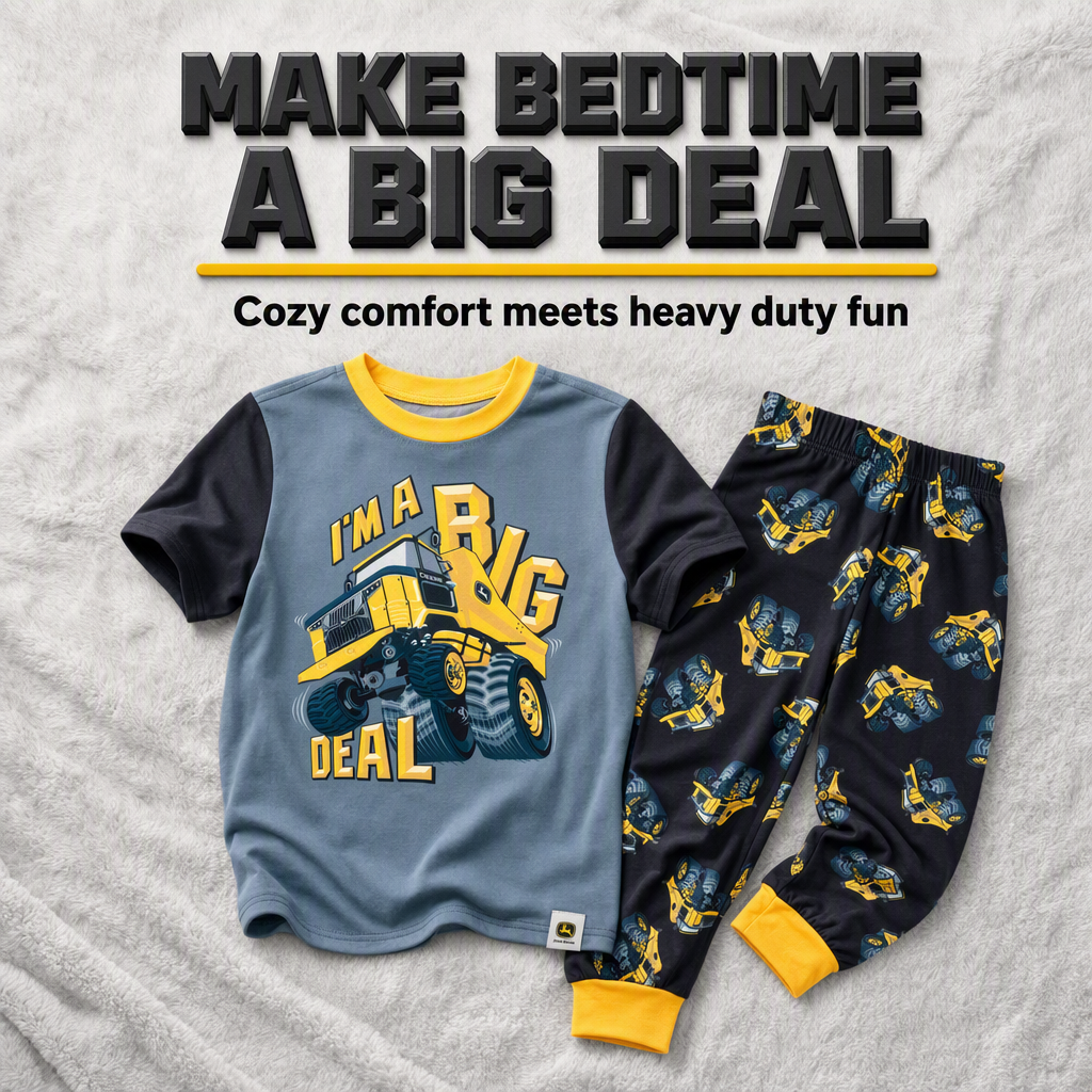 John Deere Boys' 2-Piece Pajama Set Black Dark Gray