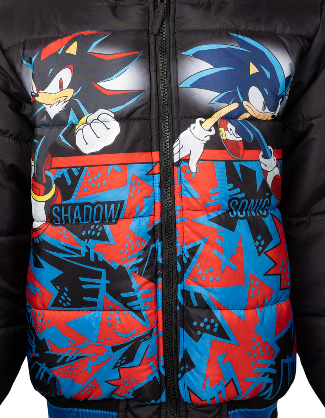 SEGA Sonic the Hedgehog Boys' Hooded Puffer Jacket Shadow Black