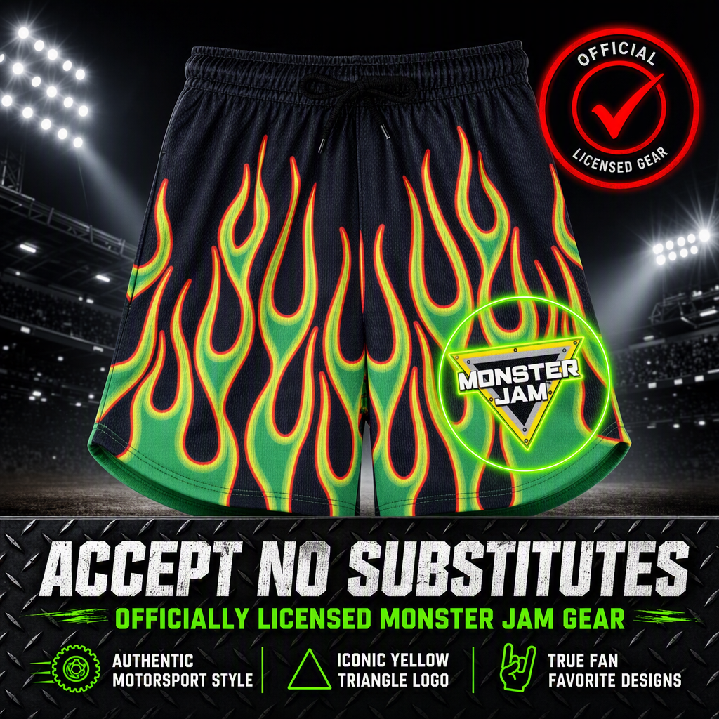 Monster Jam Grave Digger Boys' 2-Piece T-Shirt and Mesh Shorts Set Flame
