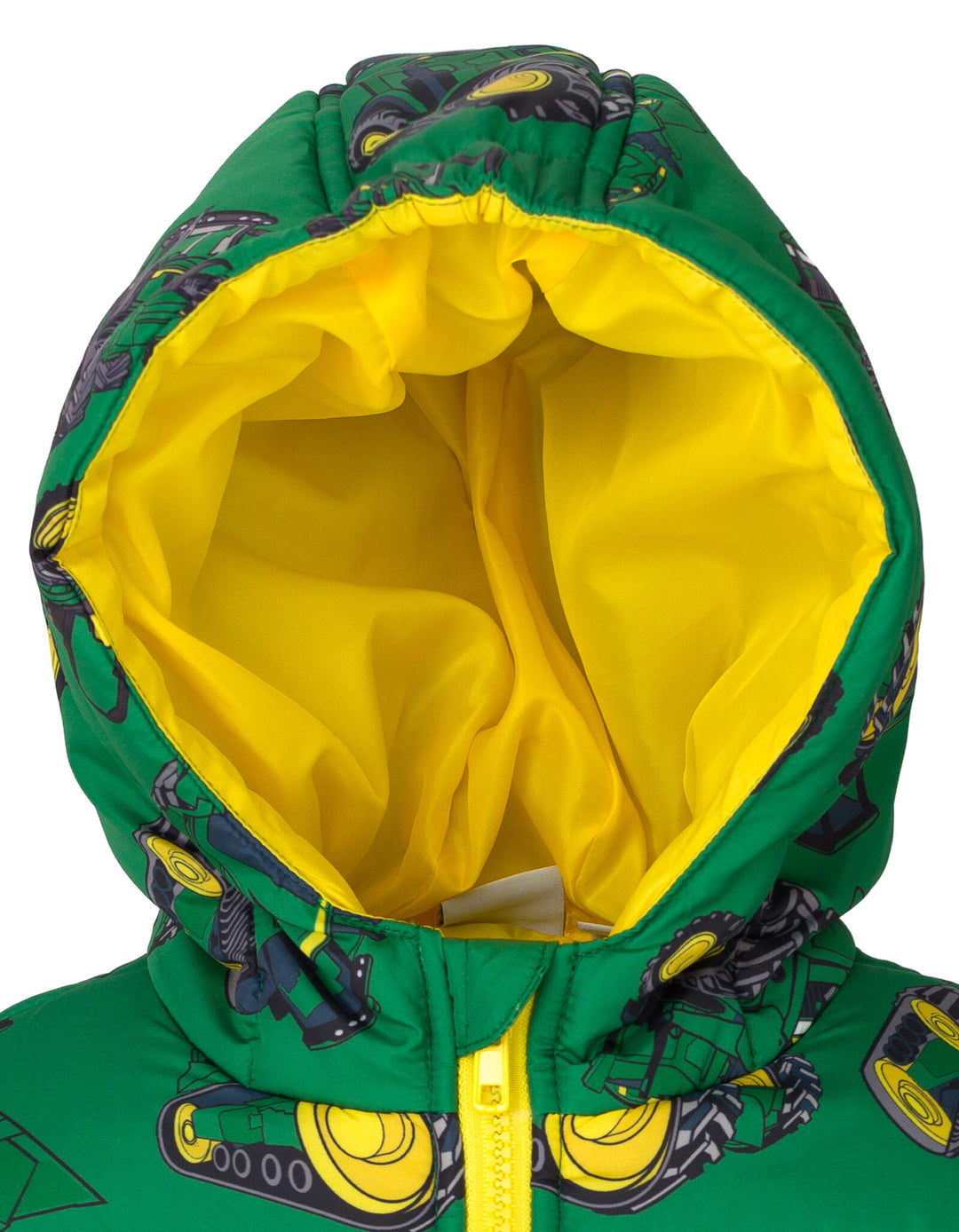 John Deere Boys' Quilted Hooded Puffer Jacket Tractor Green Print