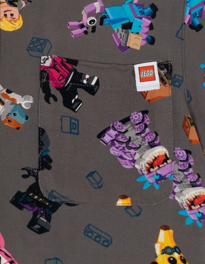 LEGO Fortnite Boys' Short Sleeve Button Down Shirt Gray