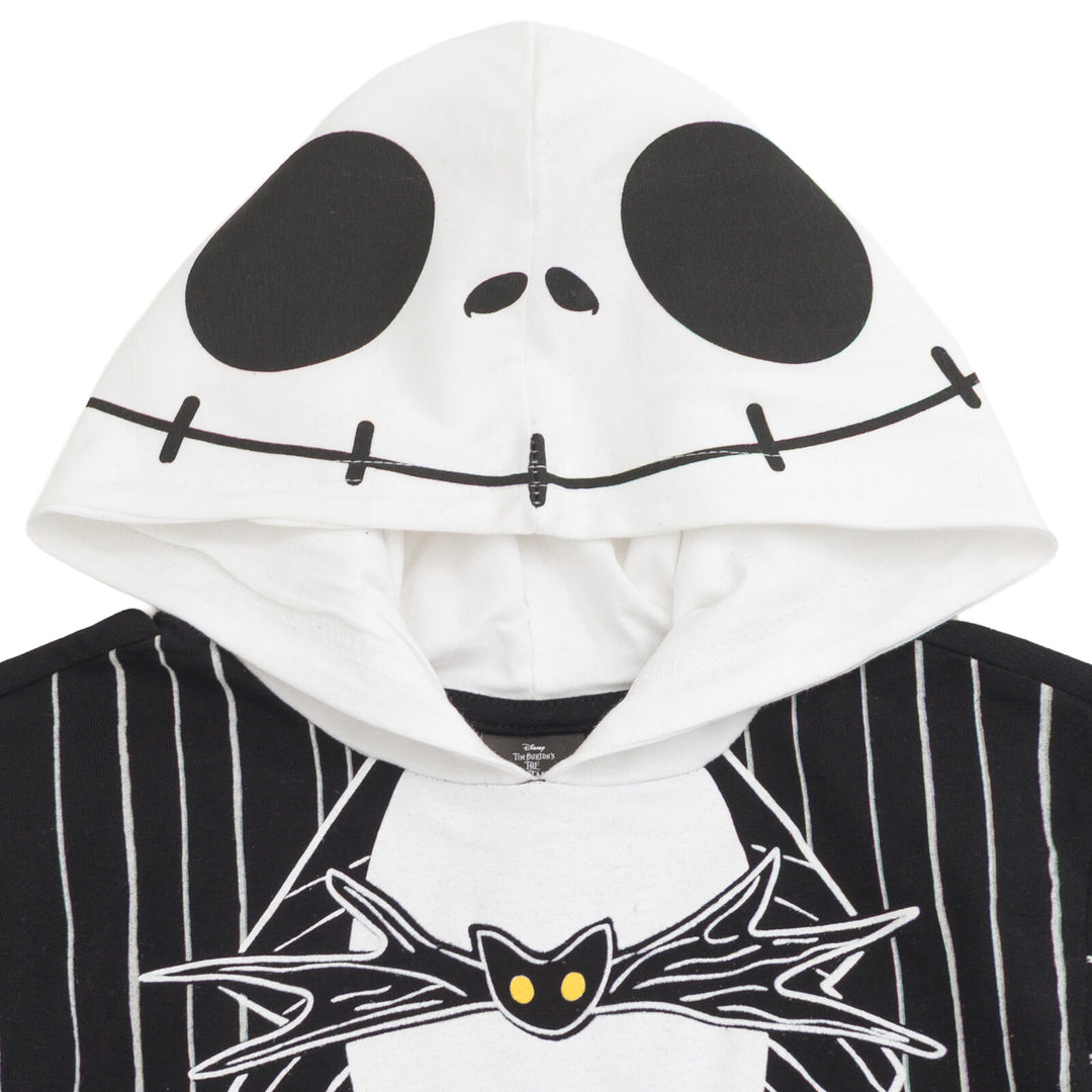 Nightmare Before Christmas Jack Skellington Men's Cosplay Short Sleeve Hooded T-Shirt Pinstripe Black