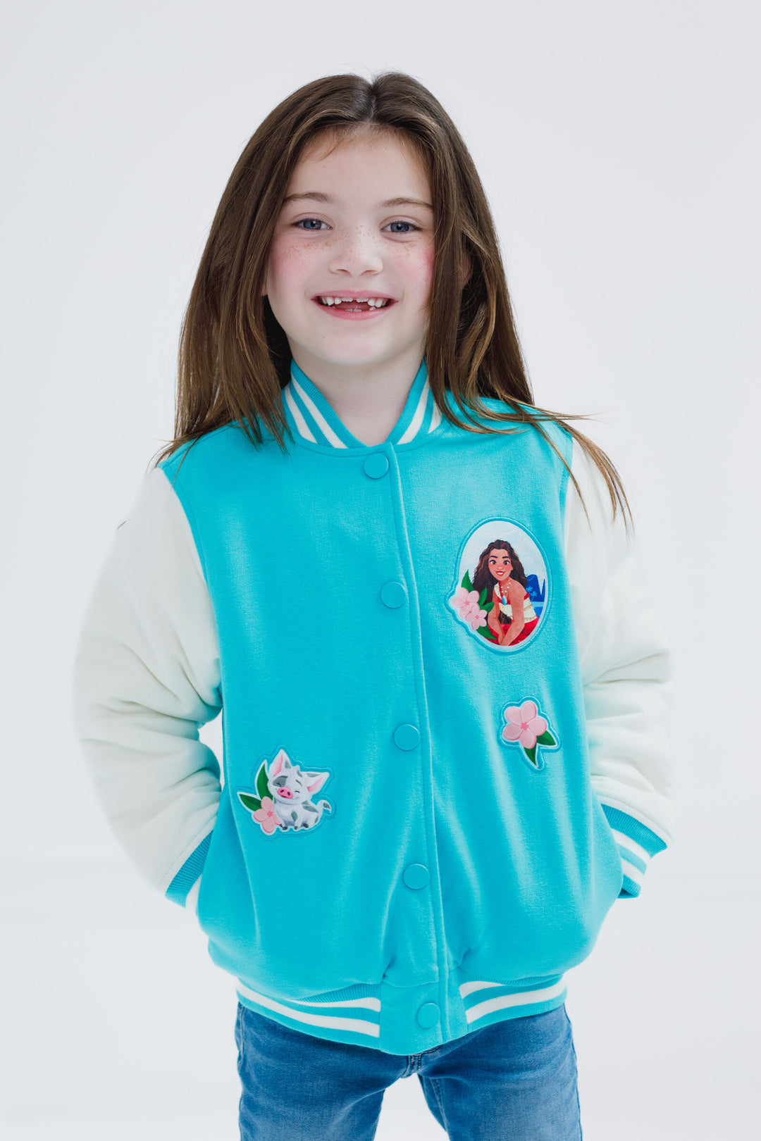 Disney Moana Girls' Varsity Bomber Jacket Teal