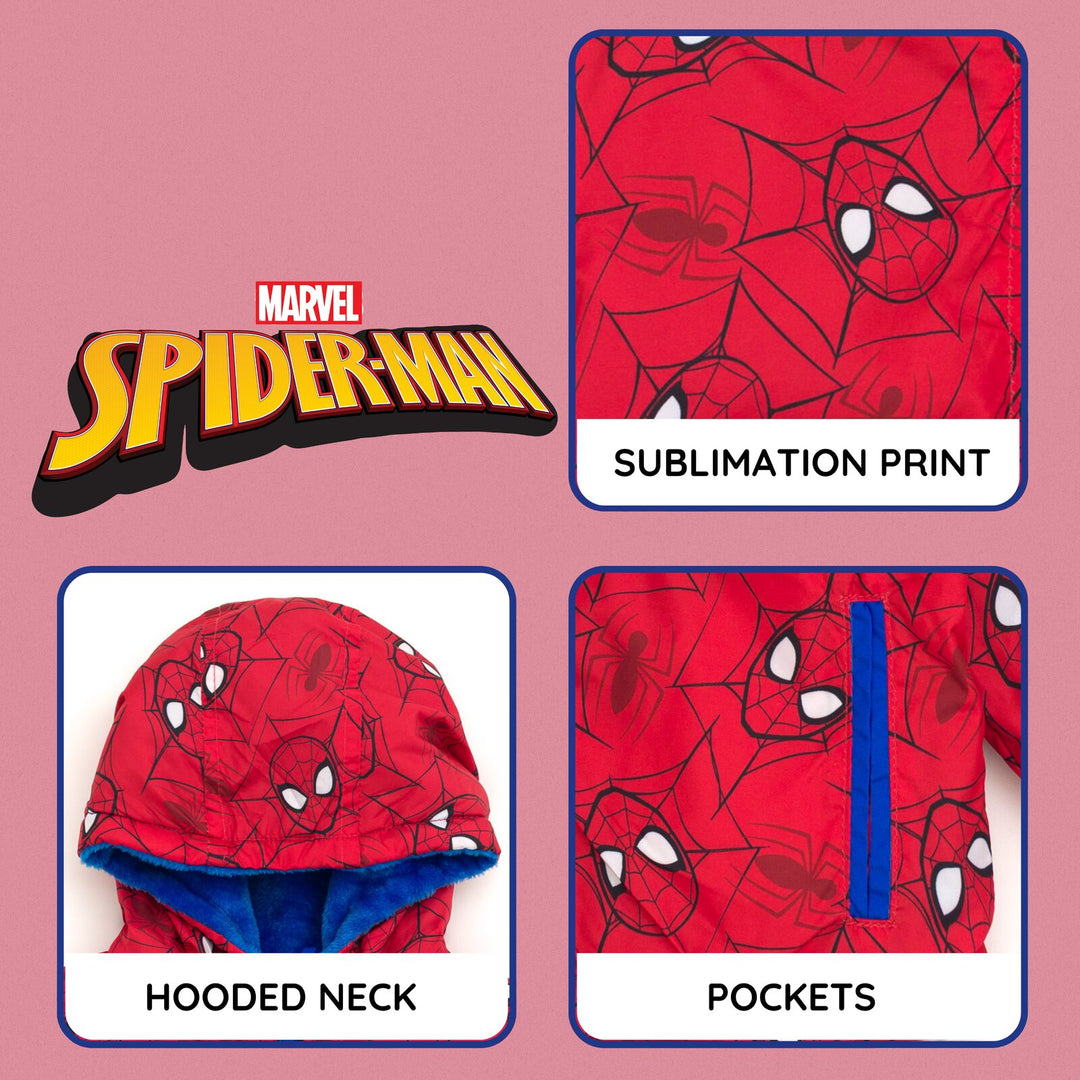 Marvel Spider-Man Boys' Zip-Up Hooded Jacket Red Blue