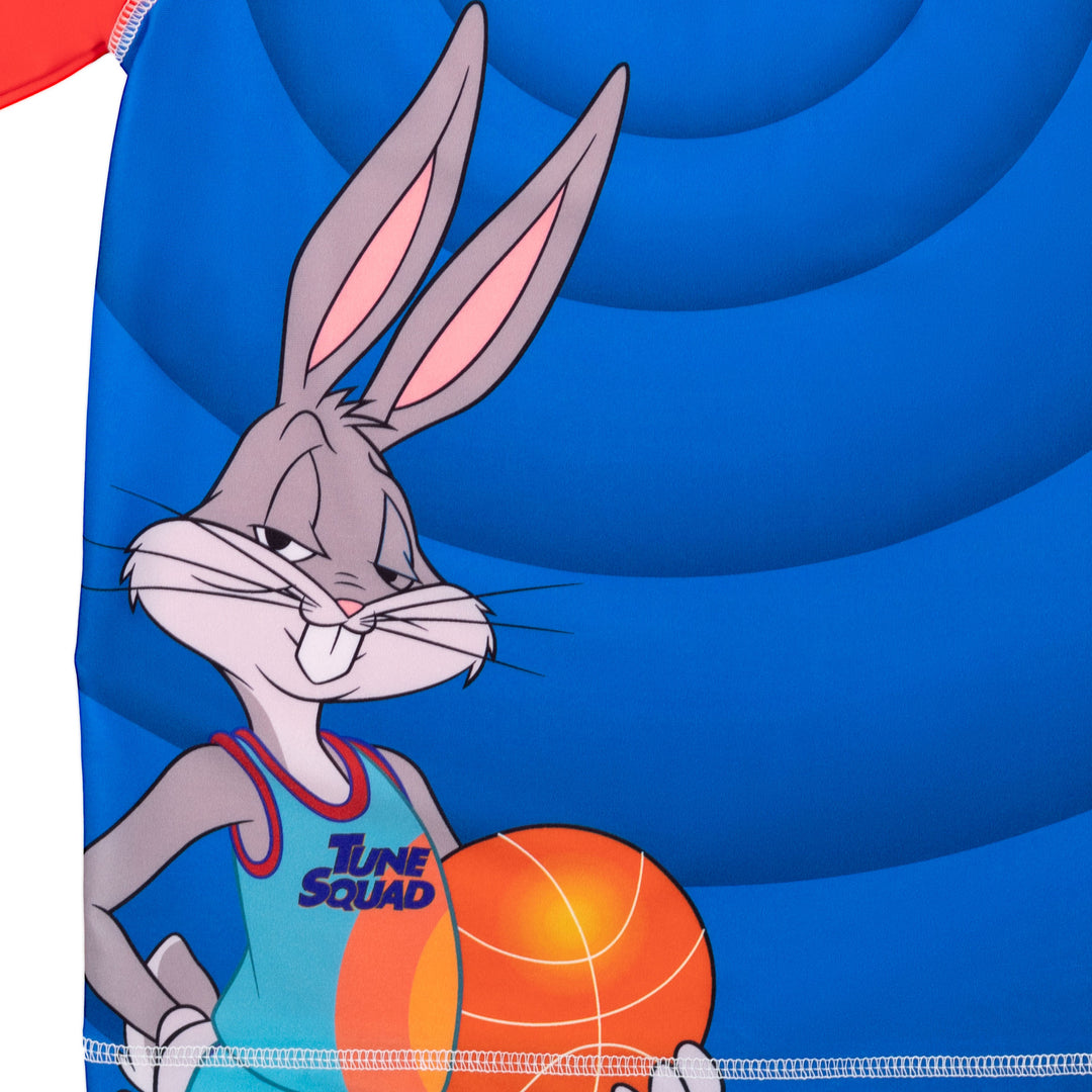 Looney Tunes Space Jam Boys' UPF 50+ Rash Guard and Swim Trunks Set Blue Red