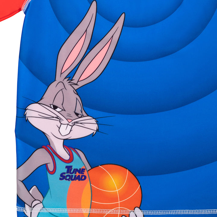 Looney Tunes Space Jam Boys' UPF 50+ Rash Guard and Swim Trunks Set Blue Red