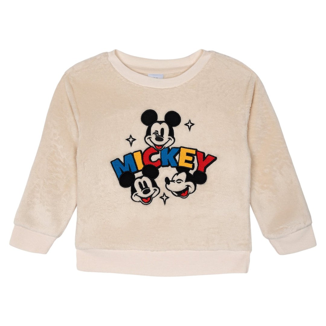 Disney Mickey Mouse Boys' Fleece Sweatshirt and Plush Pants Set Cream Navy