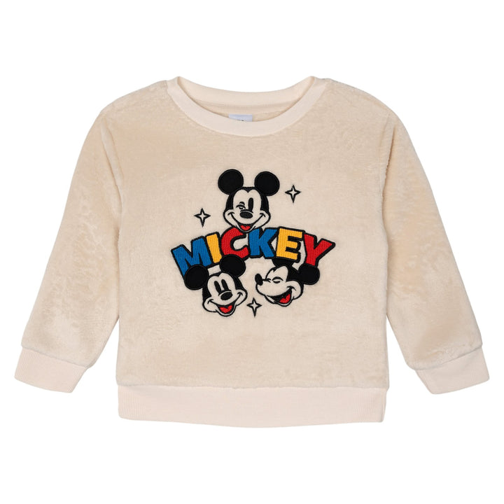 Disney Mickey Mouse Boys' Fleece Sweatshirt and Plush Pants Set Cream Navy
