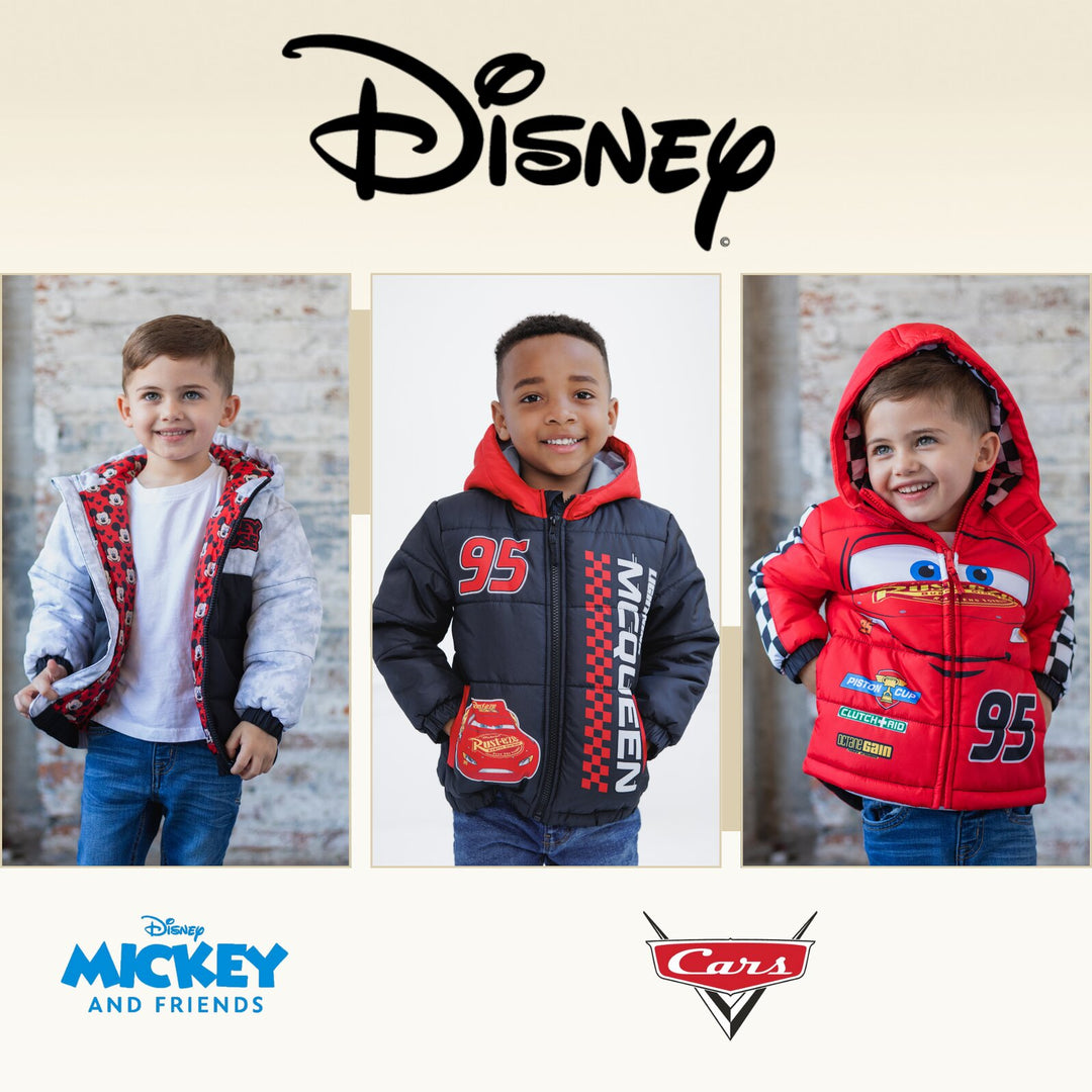 Cars Lightning McQueen Boys' Hooded Zip-Up Puffer Coat Black Red