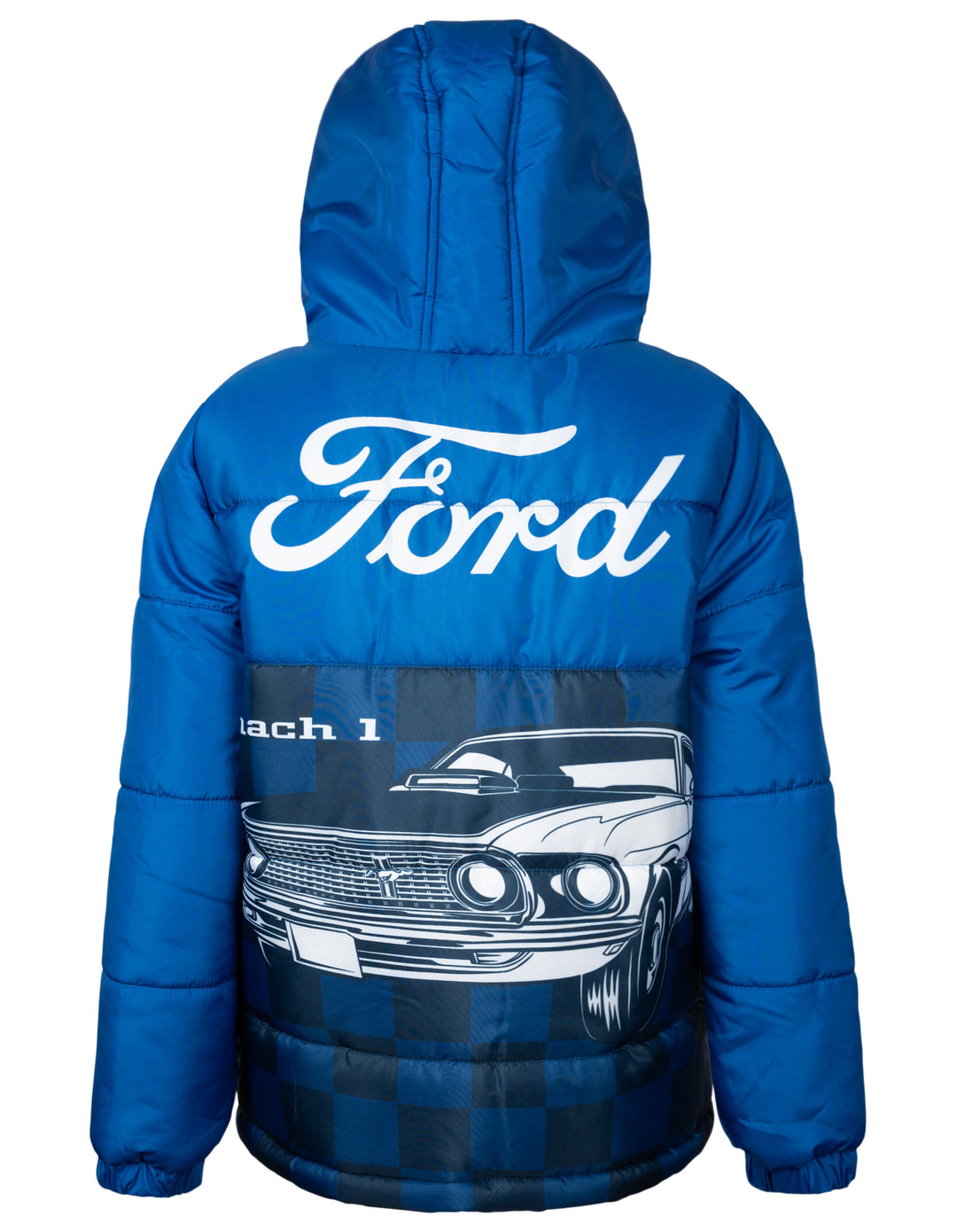 Ford Mustang Boys' Racing Hooded Puffer Jacket Royal Blue