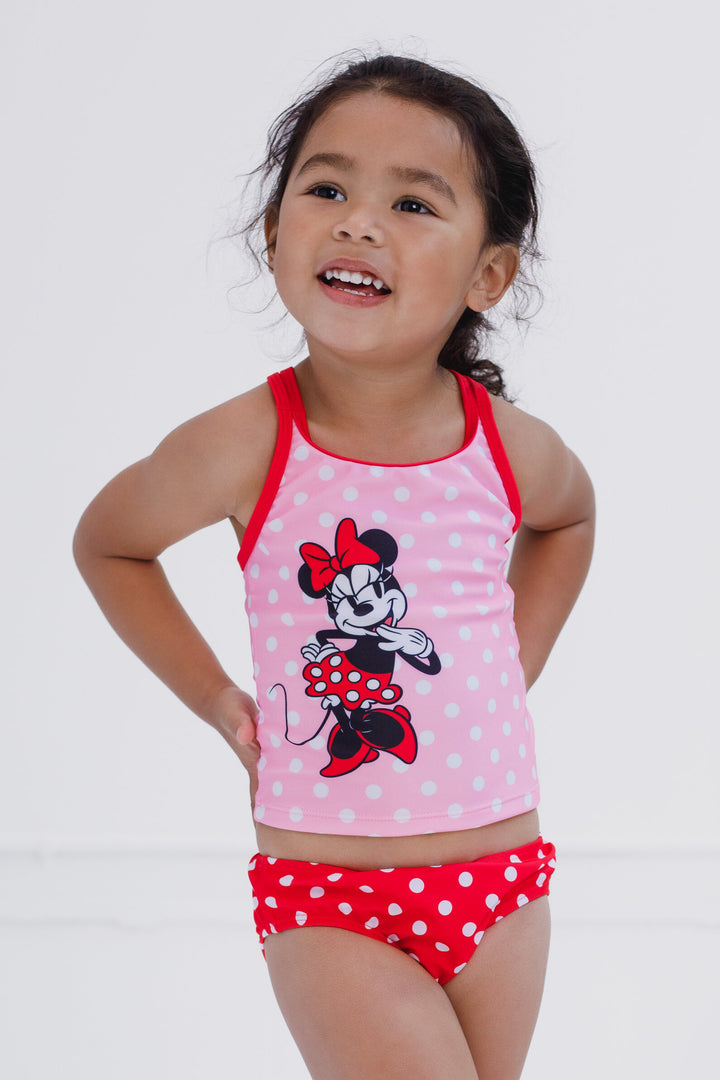 Minnie Mouse Girls' 2-Piece Tankini and Bikini Set Pink Red Dots