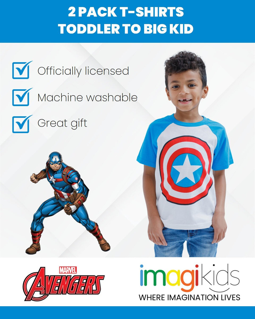 Marvel Avengers Captain America 2-Pack Short Sleeve Graphic T-Shirts Blue