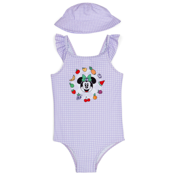 Minnie Mouse Girls' One Piece Swimsuit and Bucket Hat Set Lavender