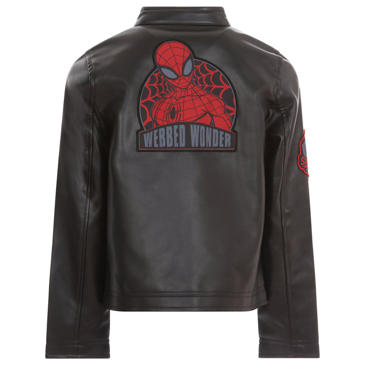 Marvel Spider-Man Boys' Zip-Up Leather Jacket Black Red
