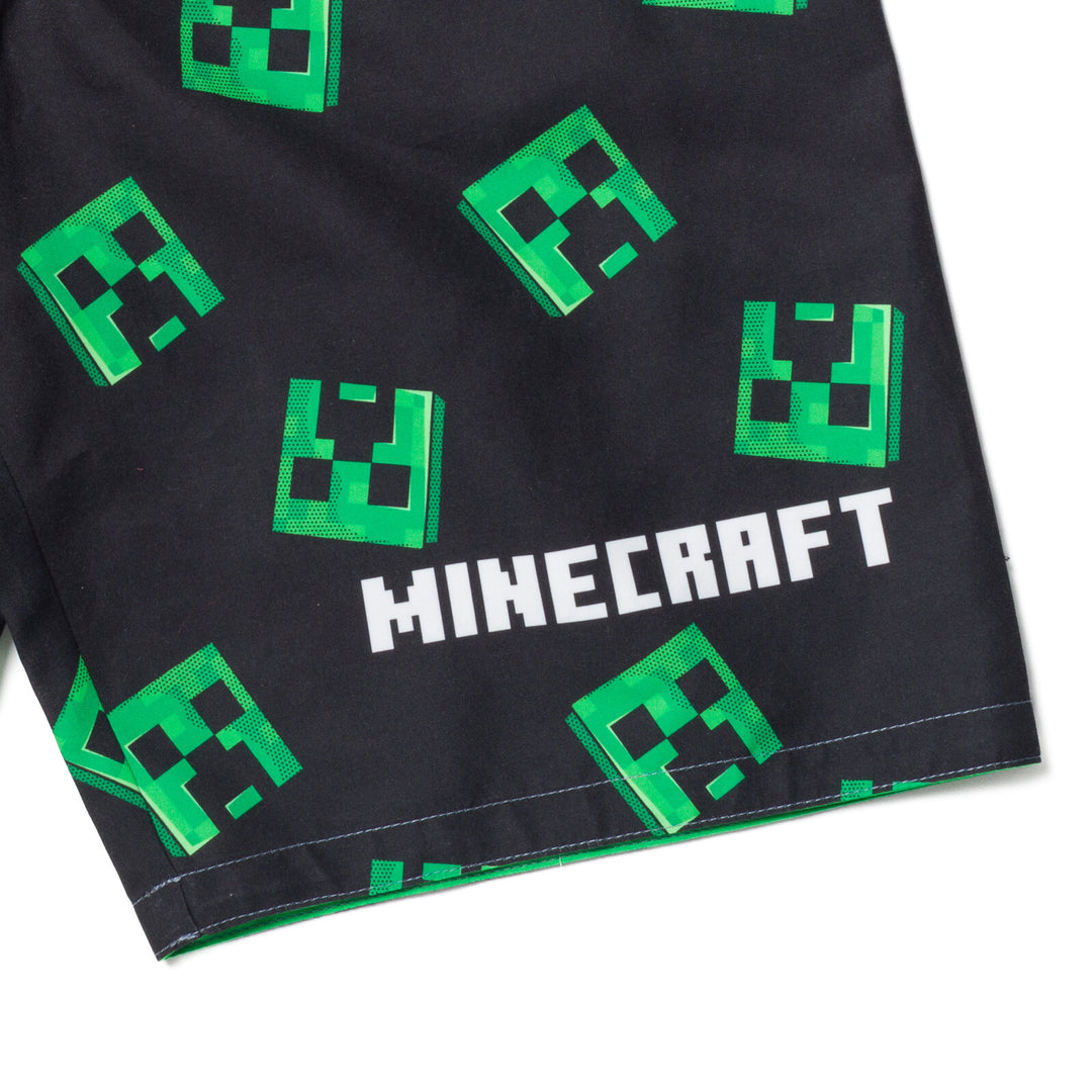 Minecraft Creeper Boys' Quick Dry Swim Trunks Black Green