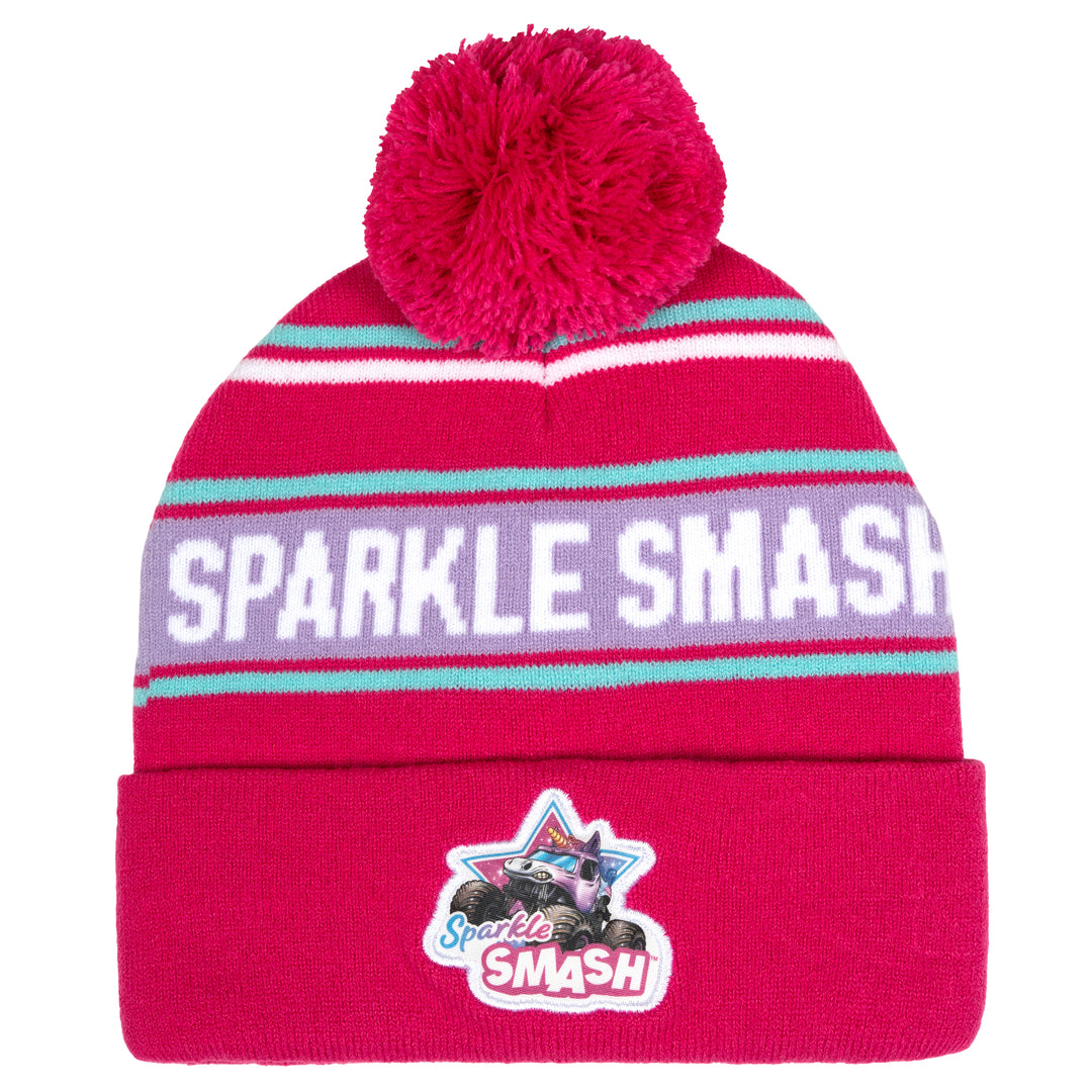 Monster Jam Sparkle Smash Girls' Knit Beanie Hat Pink