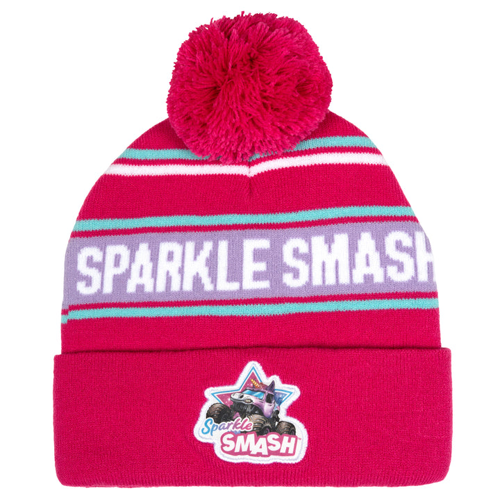 Monster Jam Sparkle Smash Girls' Knit Beanie Hat Pink