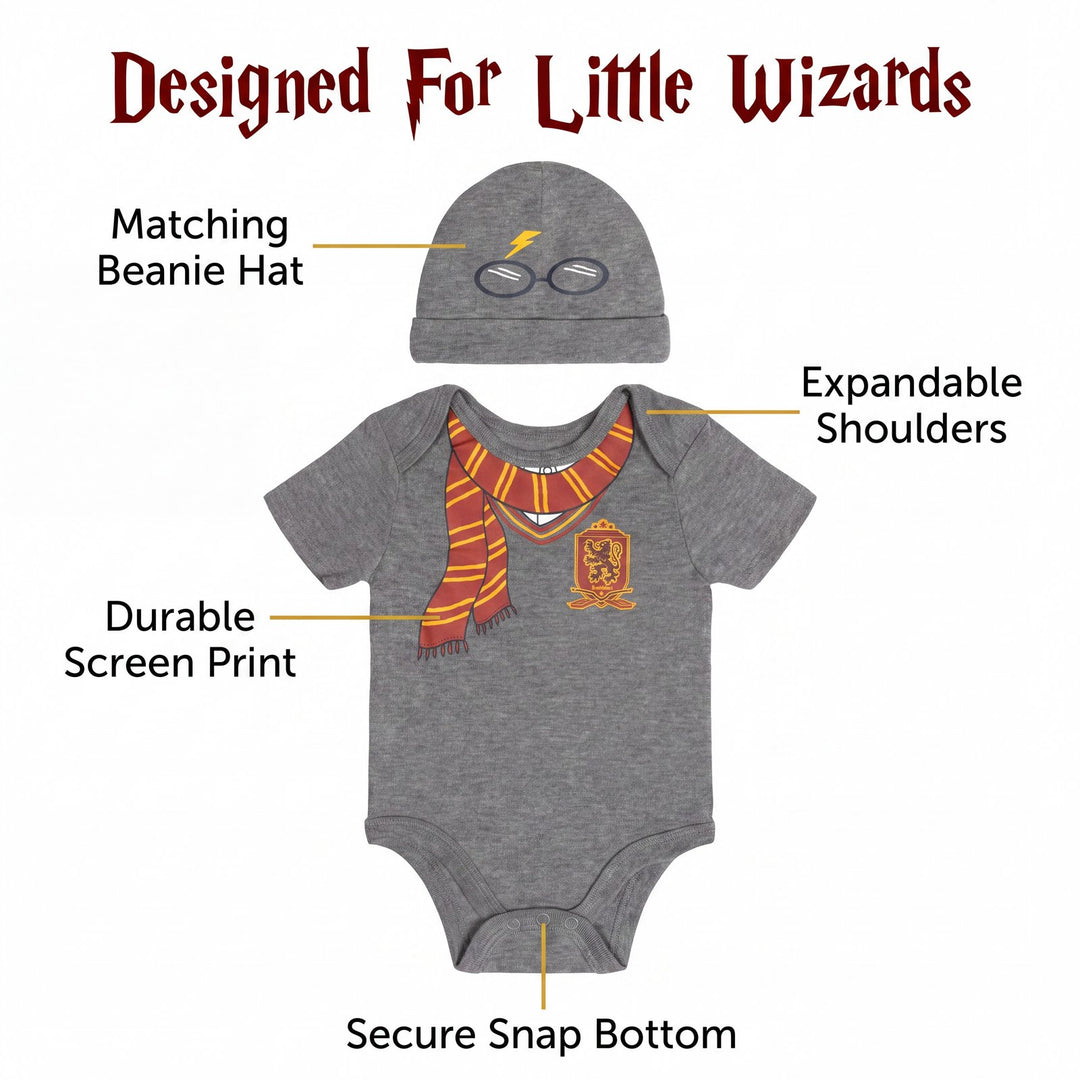 Harry Potter Baby 2-Piece Cosplay Bodysuit and Hat Set Grey